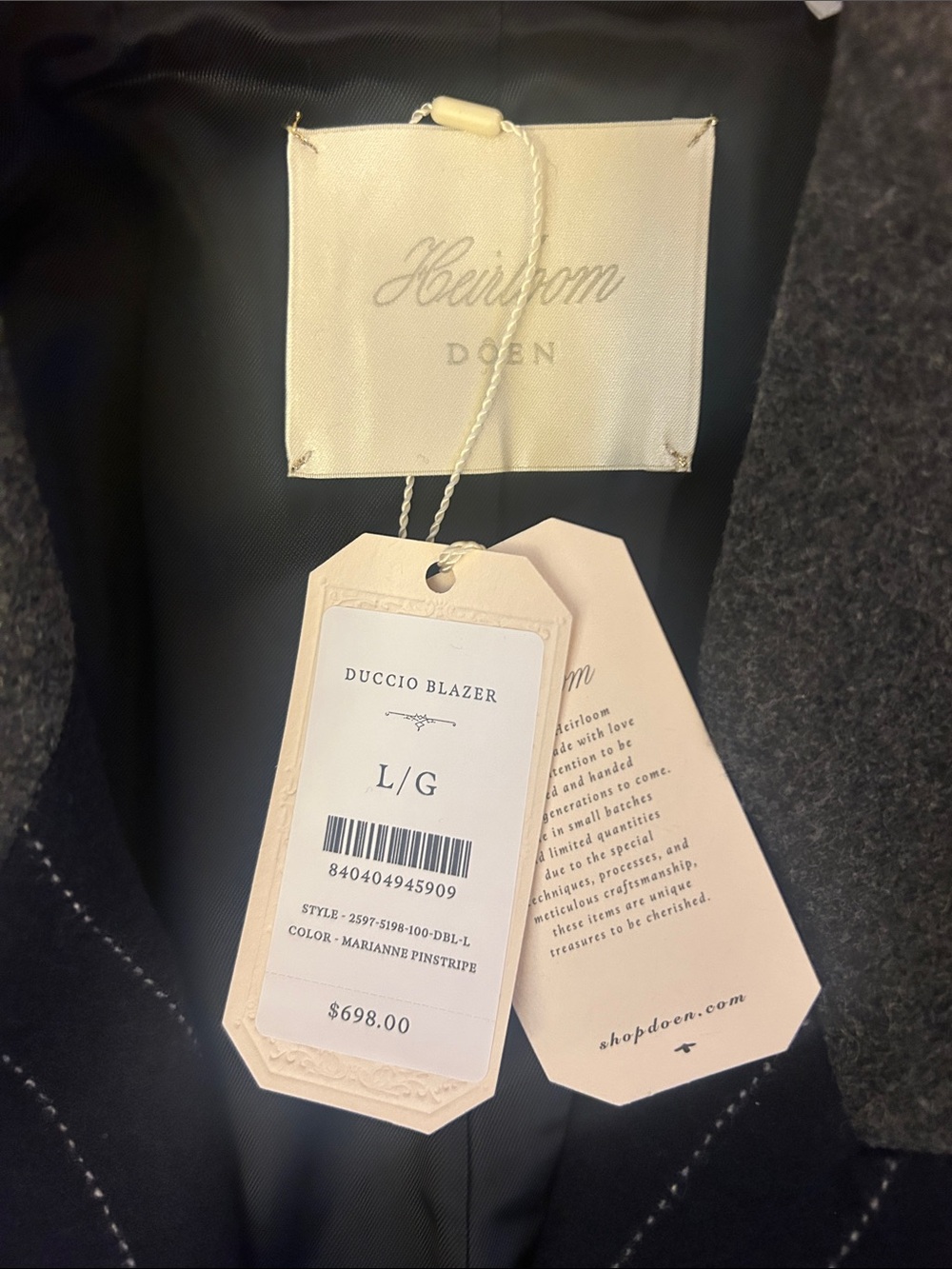 NWT doen heirloom ducci blazer wool navy Marianne pinstripe large - Picture 3 of 11